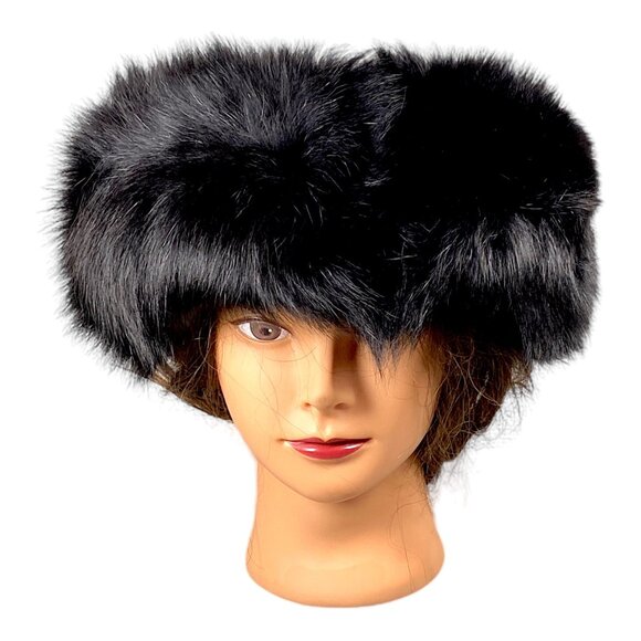 Black Fox Fur Headband 22” Adjustable Neck Wrap Collar Earmuff Winter Ski VTG